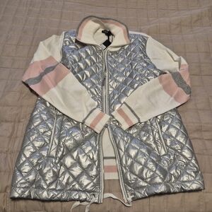 Bylyse SPENARD Womens PS Sweater/Quilted Silver Metalic Vest Combo NWT $190